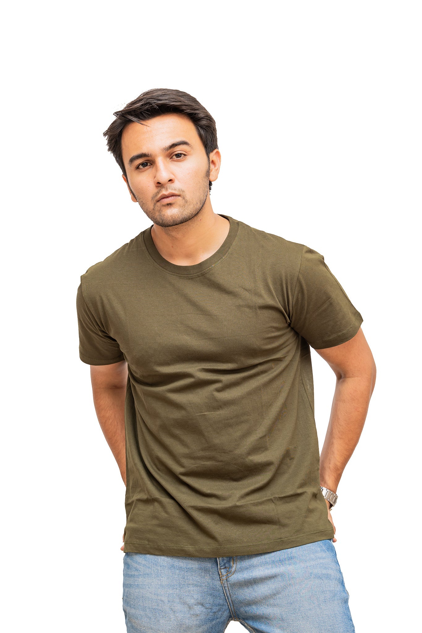 Men's Olive Green Plain T-shirt 005