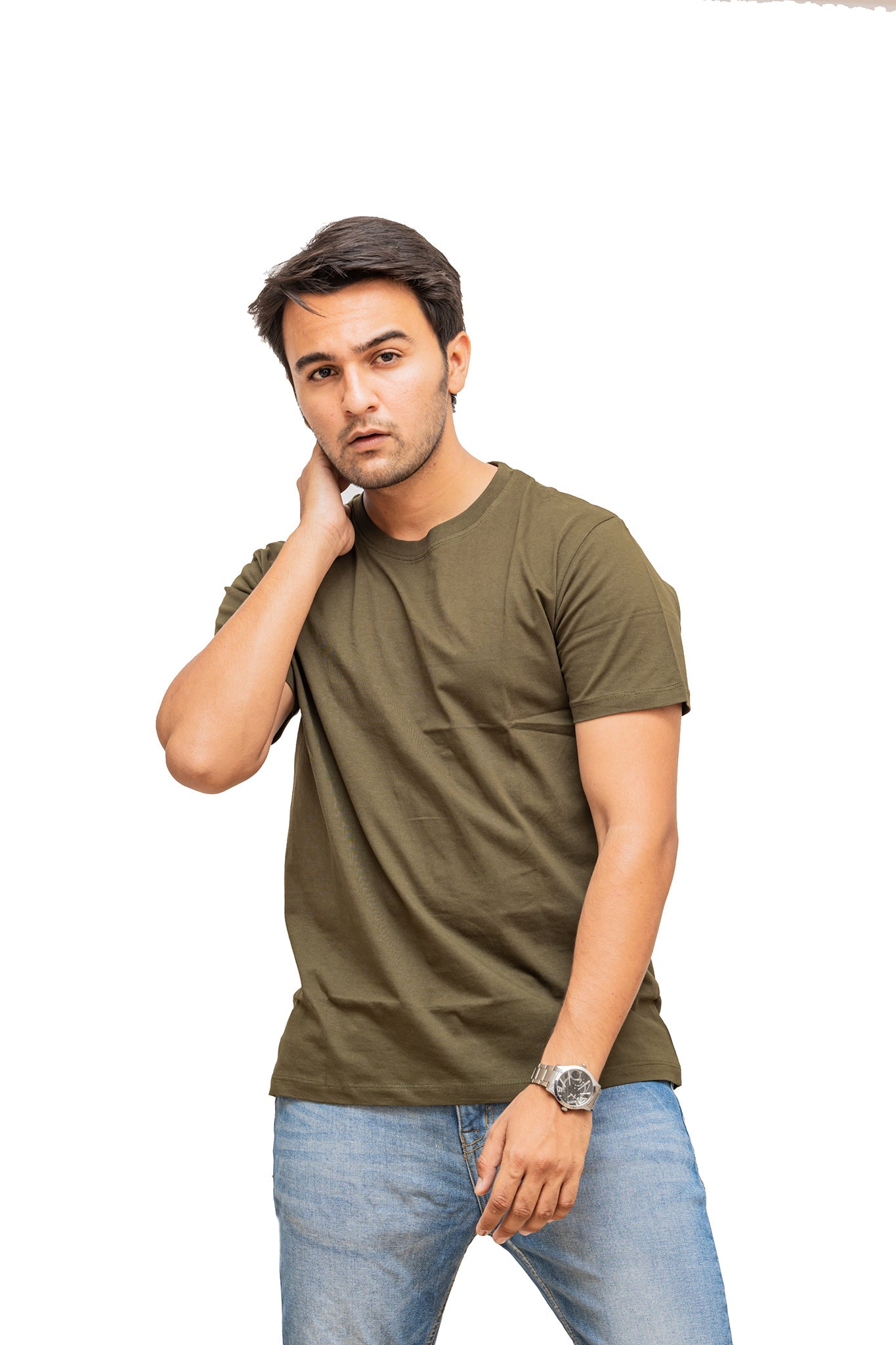 Men's Olive Green Plain T-shirt 007