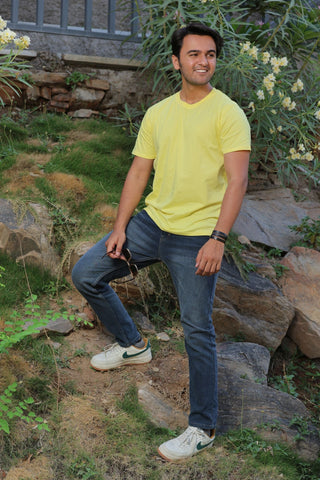 Men's Pale Yellow Plain T-shirt 001