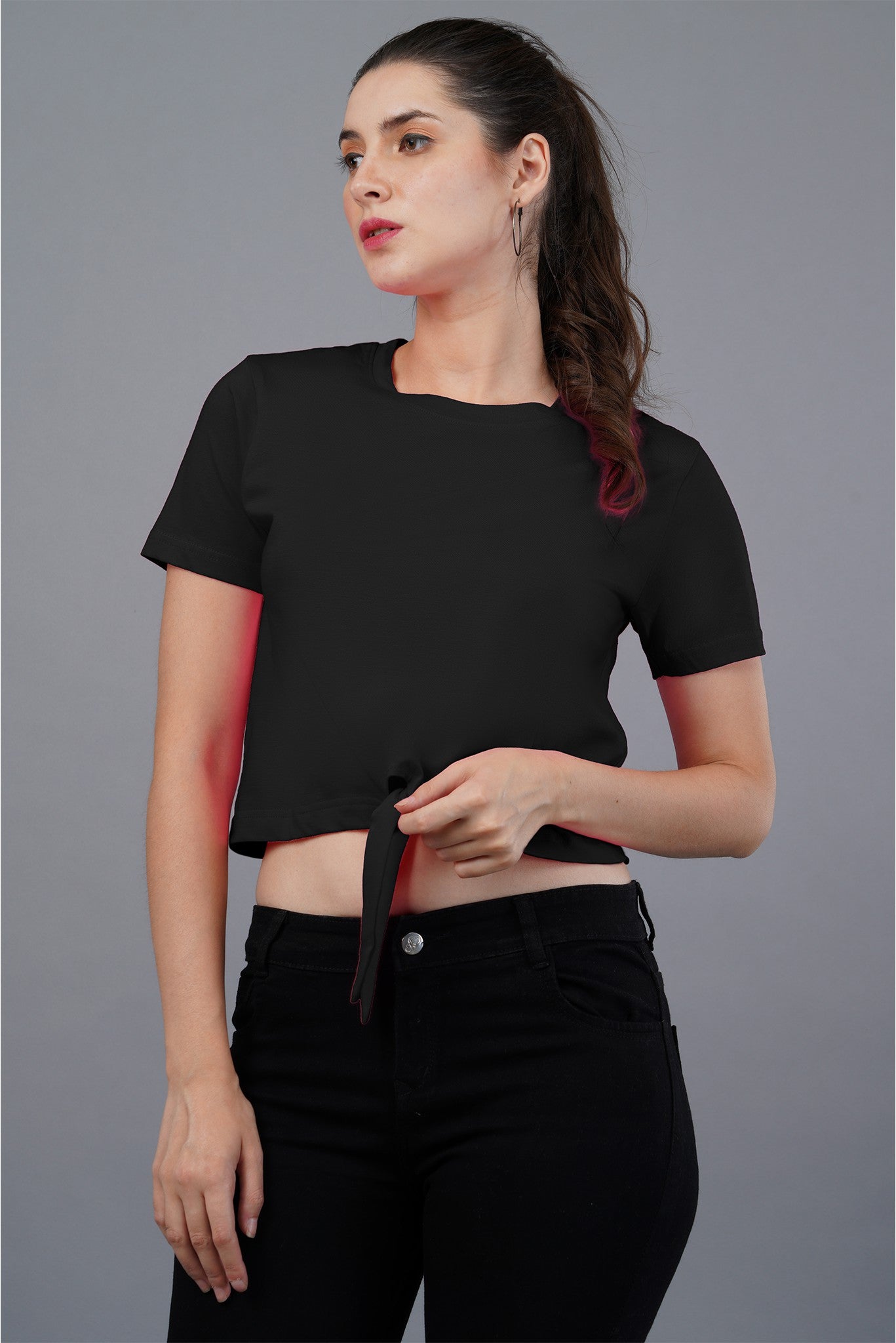 Women's Black Panther Knot Crop Top 003