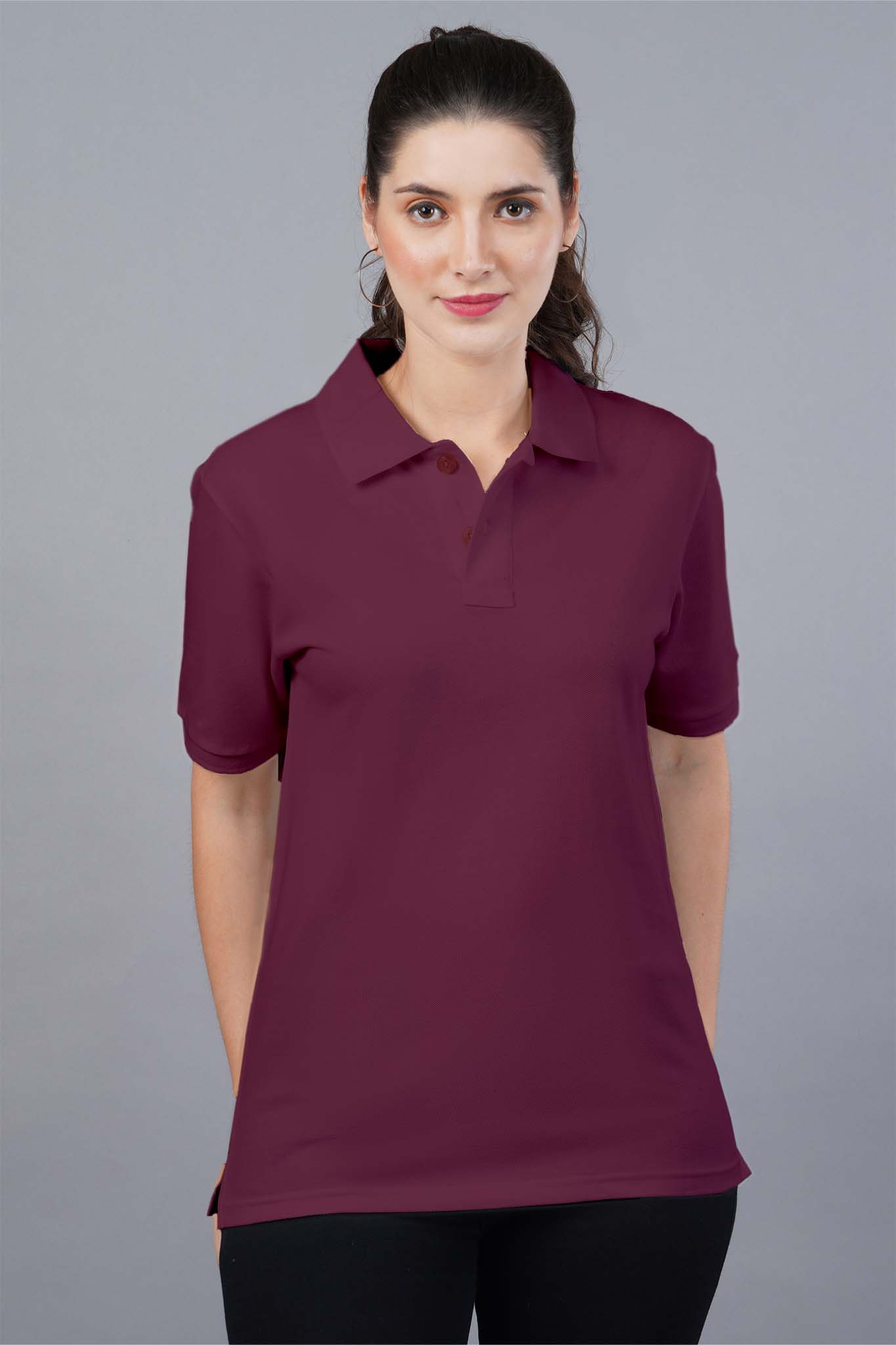 Women's Maroon Wine Polo T-shirt 002