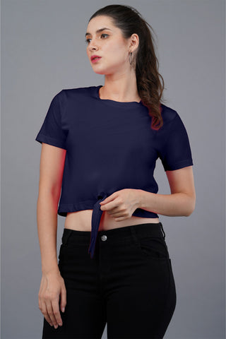 Women's Navy Blue Regal Knot Crop Top 001