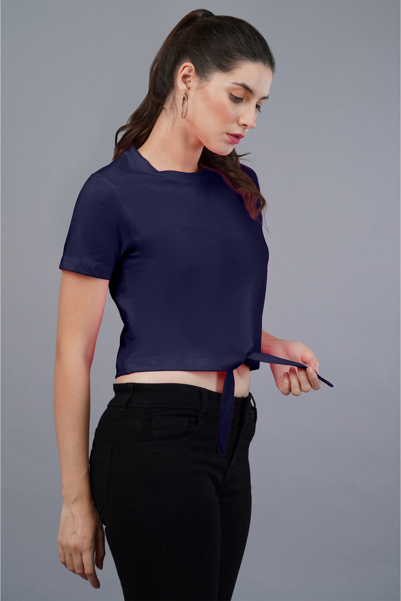 Women's Navy Blue Regal Knot Crop Top 005