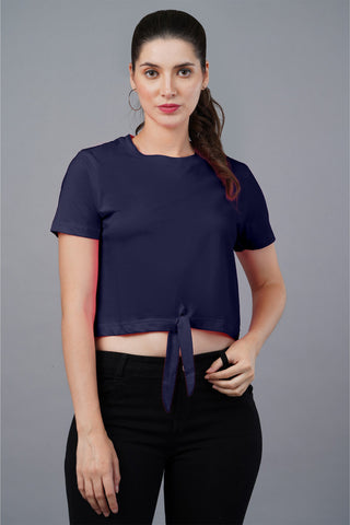 Women's Navy Blue Regal Knot Crop Top 001