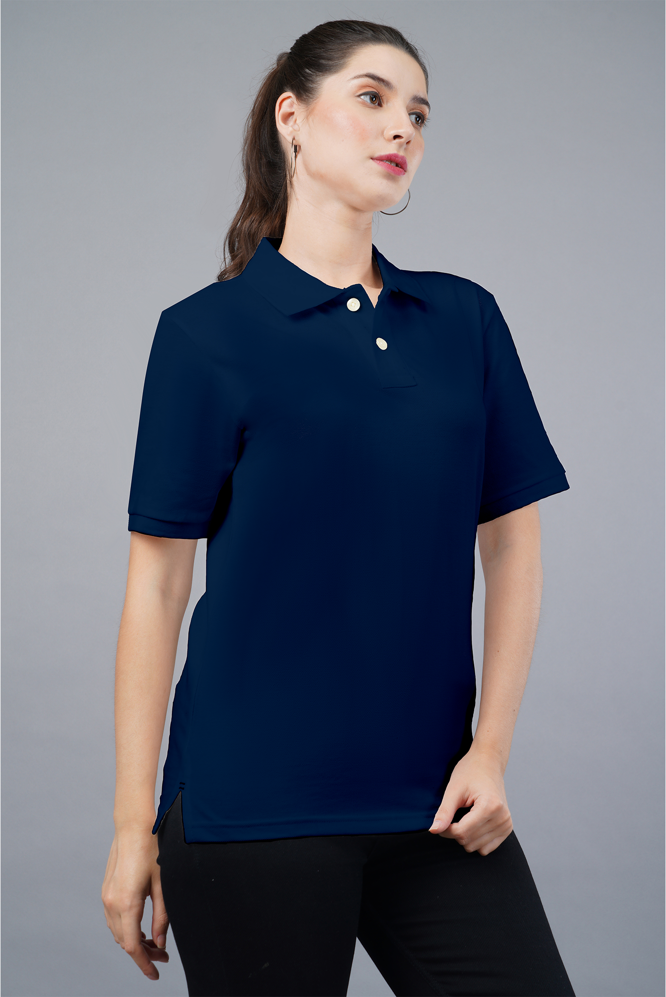 Women's Dark Navy Blue Polo T-shirt 001