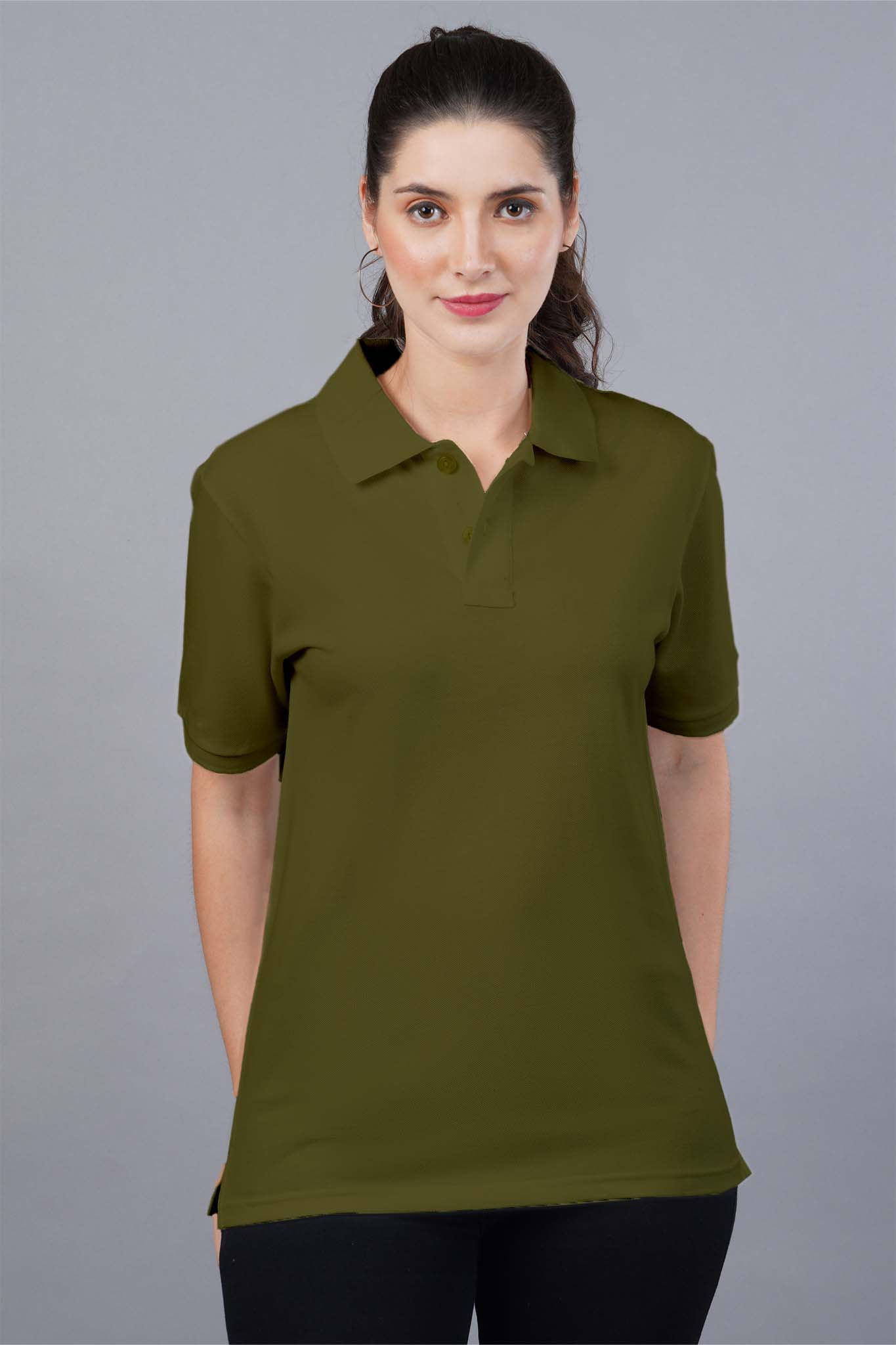 Women's Olive Green Polo T-shirt 002