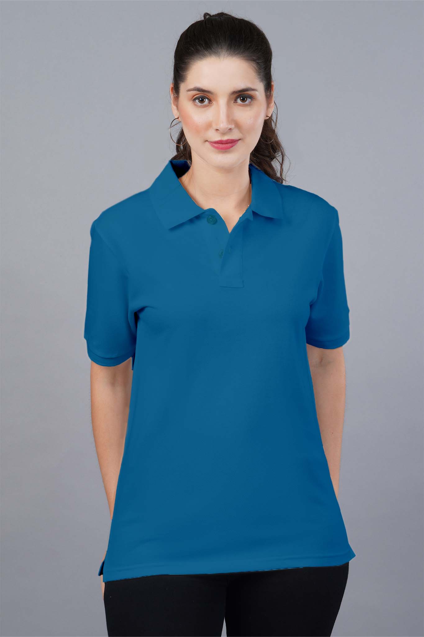 Women's Petrol Blue Polo T-shirt 004