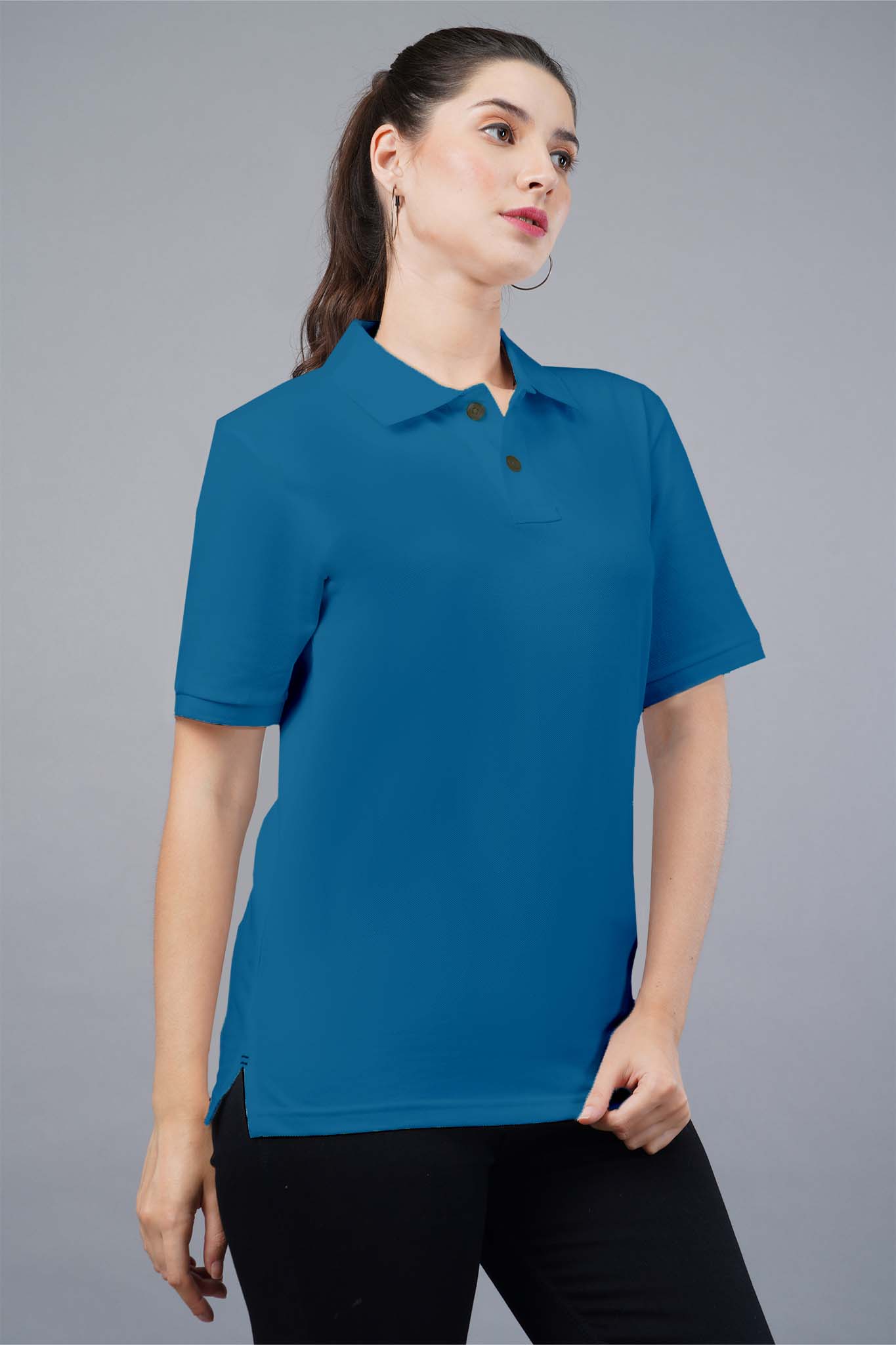 Women's Petrol Blue Polo T-shirt 007