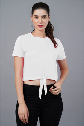 Women's White Elegance Knot Crop Top 001