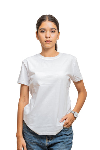 Women's White Elegance Plain T-shirt 002