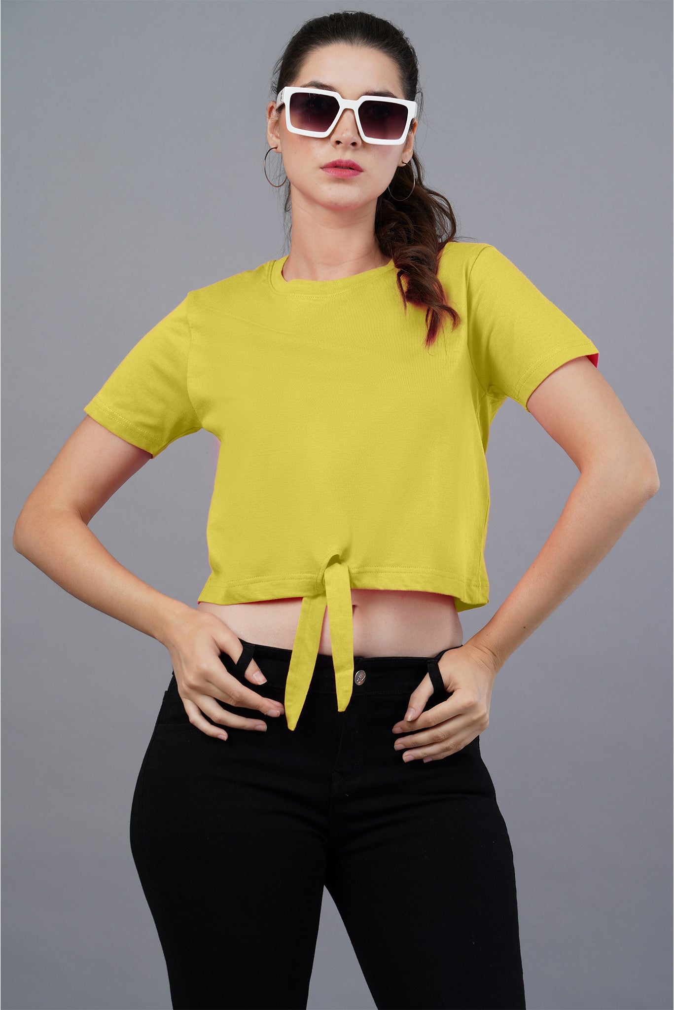 Women's Yellow Sunshine Knot Crop Top 006