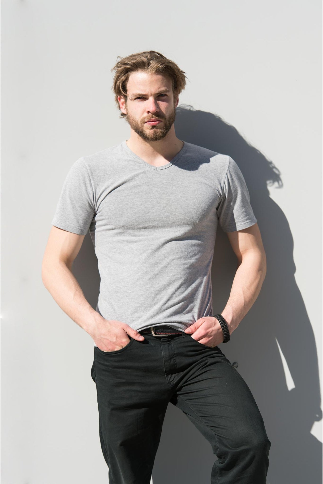 Men's Grey Heather Mist V Neck T-shirt 001