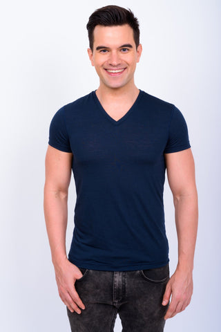 Men's Navy Blue Regal V Neck T-shirt 001