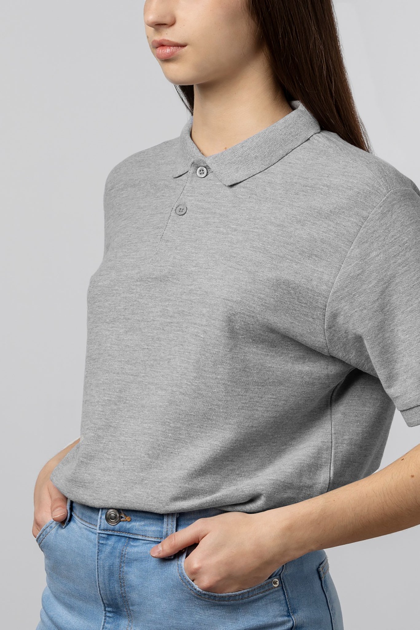 Women's Grey Heather Mist Polo T-shirt 001