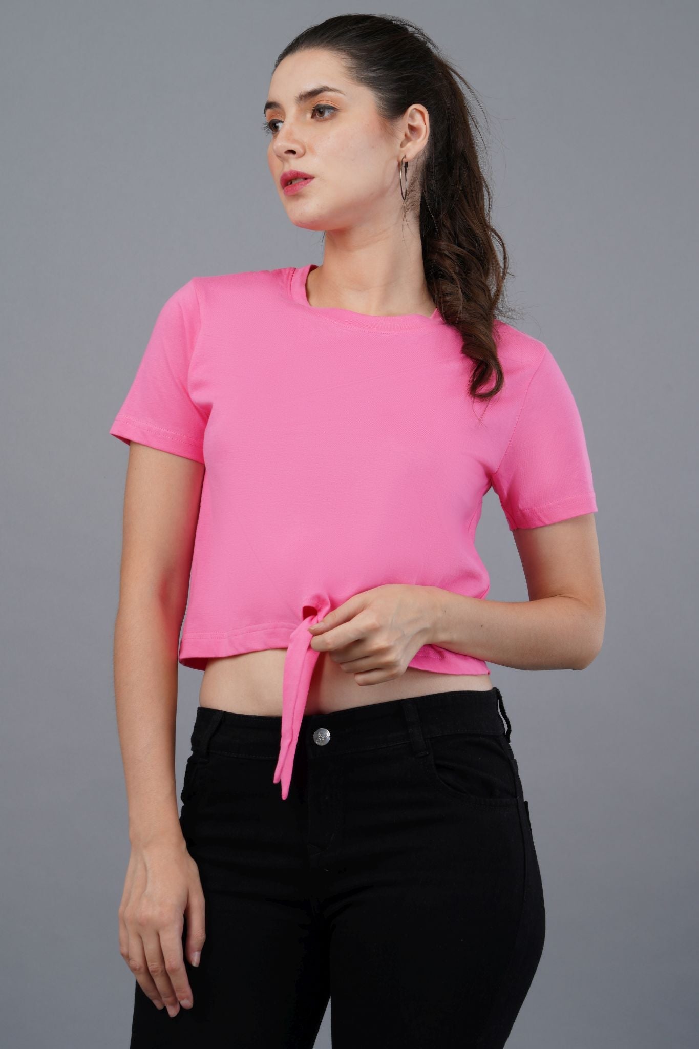 Women's Pink Blush Knot Crop Top 002