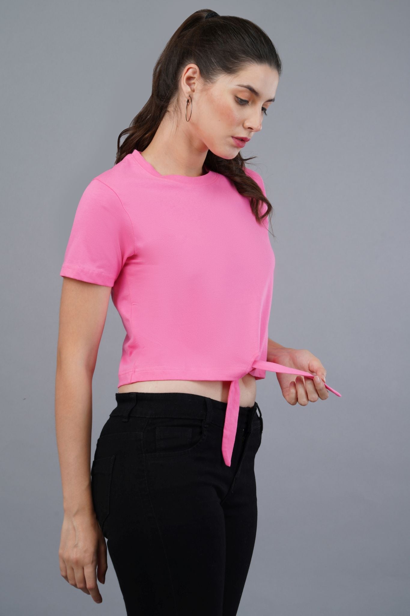 Women's Pink Blush Knot Crop Top 003